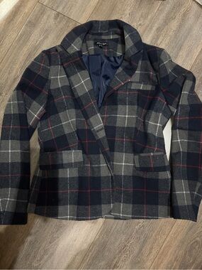 Plaid Navy and Gray Tailored Blazer with Red Windowpane